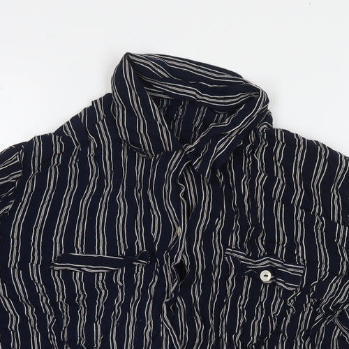 Made in U.K. Womens Blue Striped Viscose Basic Button-Up Size 16 Collared