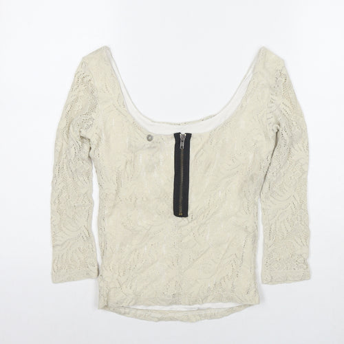 BSB Womens Beige Polyester Basic Blouse Size S Scoop Neck