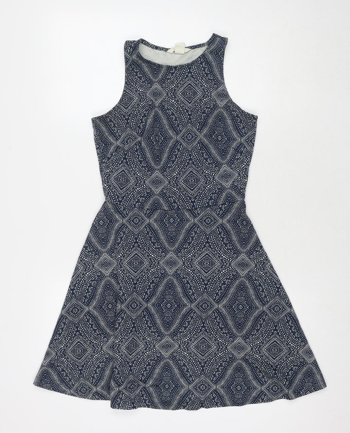 H&M Womens Blue Polyester Fit & Flare Size S Round Neck Pullover