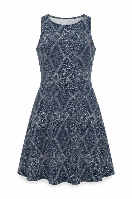Front view of H&M women’s blue polyester fit & flare, size S, round neck pullover