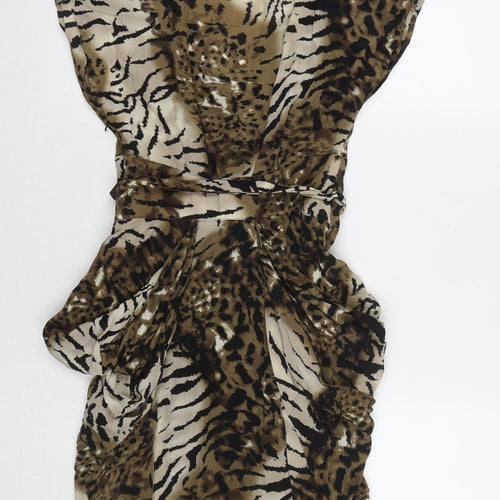 Warehouse Womens Multicoloured Animal Print Polyester A-Line Size 10 V-Neck Zip