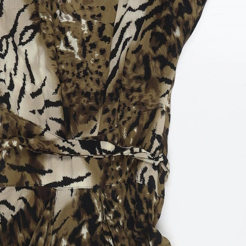 Warehouse Womens Multicoloured Animal Print Polyester A-Line Size 10 V-Neck Zip