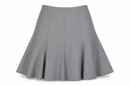 Front view of Saloos women’s grey polyester pleated skirt, size UK 18