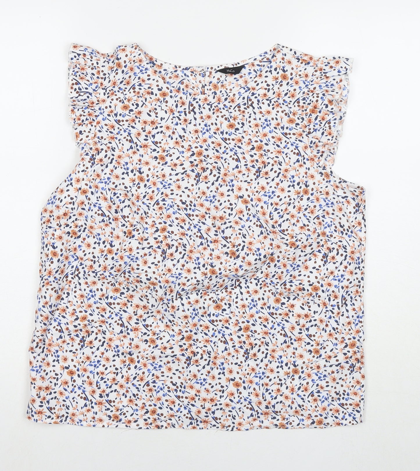 M&Co Womens Multicoloured Floral Polyester Basic T-Shirt Size 12 Round Neck