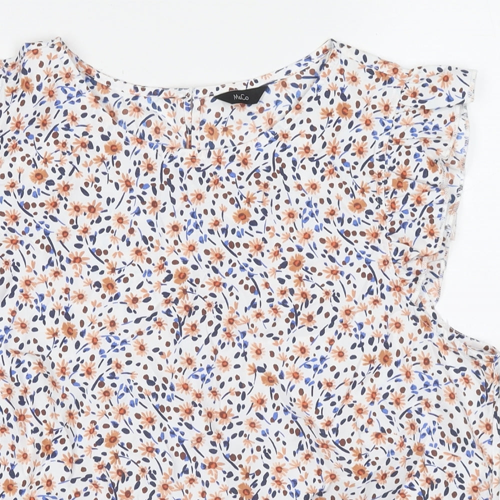M&Co Womens Multicoloured Floral Polyester Basic T-Shirt Size 12 Round Neck