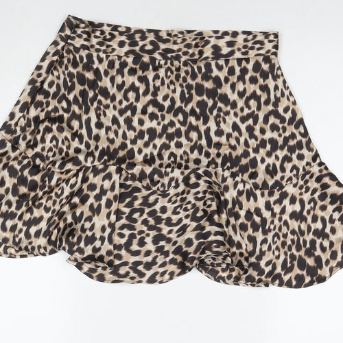 Zara Womens Beige Animal Print Polyester A-Line Skirt Size L Zip