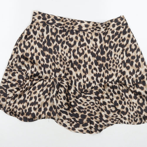 Zara Womens Beige Animal Print Polyester A-Line Skirt Size L Zip