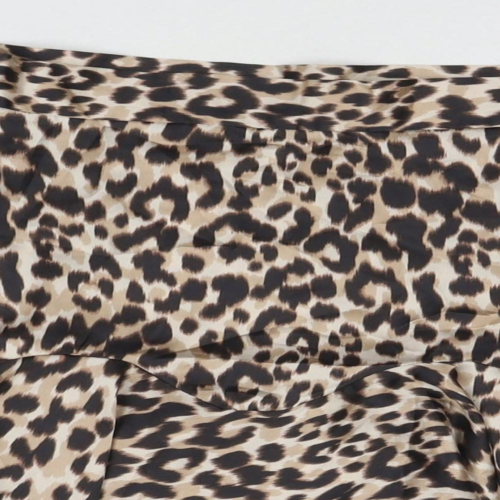 Zara Womens Beige Animal Print Polyester A-Line Skirt Size L Zip