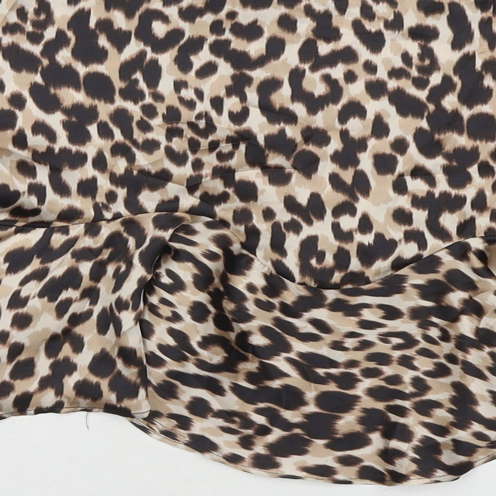Zara Womens Beige Animal Print Polyester A-Line Skirt Size L Zip