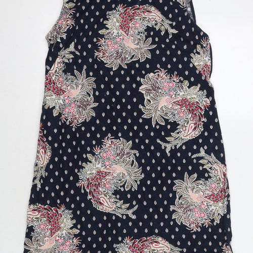 Marks and Spencer Womens Blue Floral Linen A-Line Size 10 Round Neck Zip