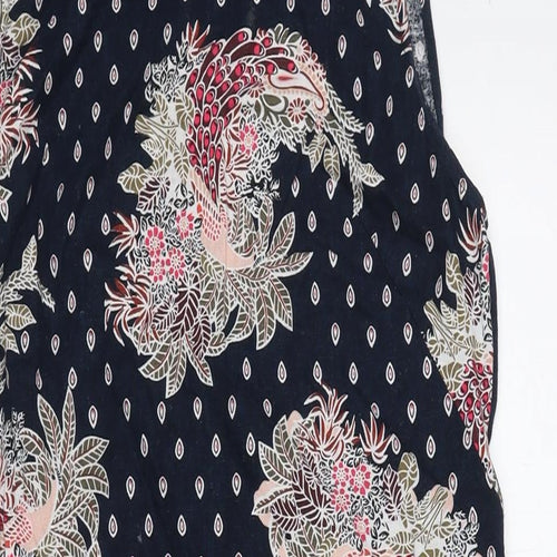 Marks and Spencer Womens Blue Floral Linen A-Line Size 10 Round Neck Zip