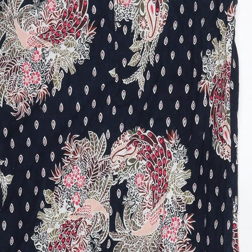 Marks and Spencer Womens Blue Floral Linen A-Line Size 10 Round Neck Zip