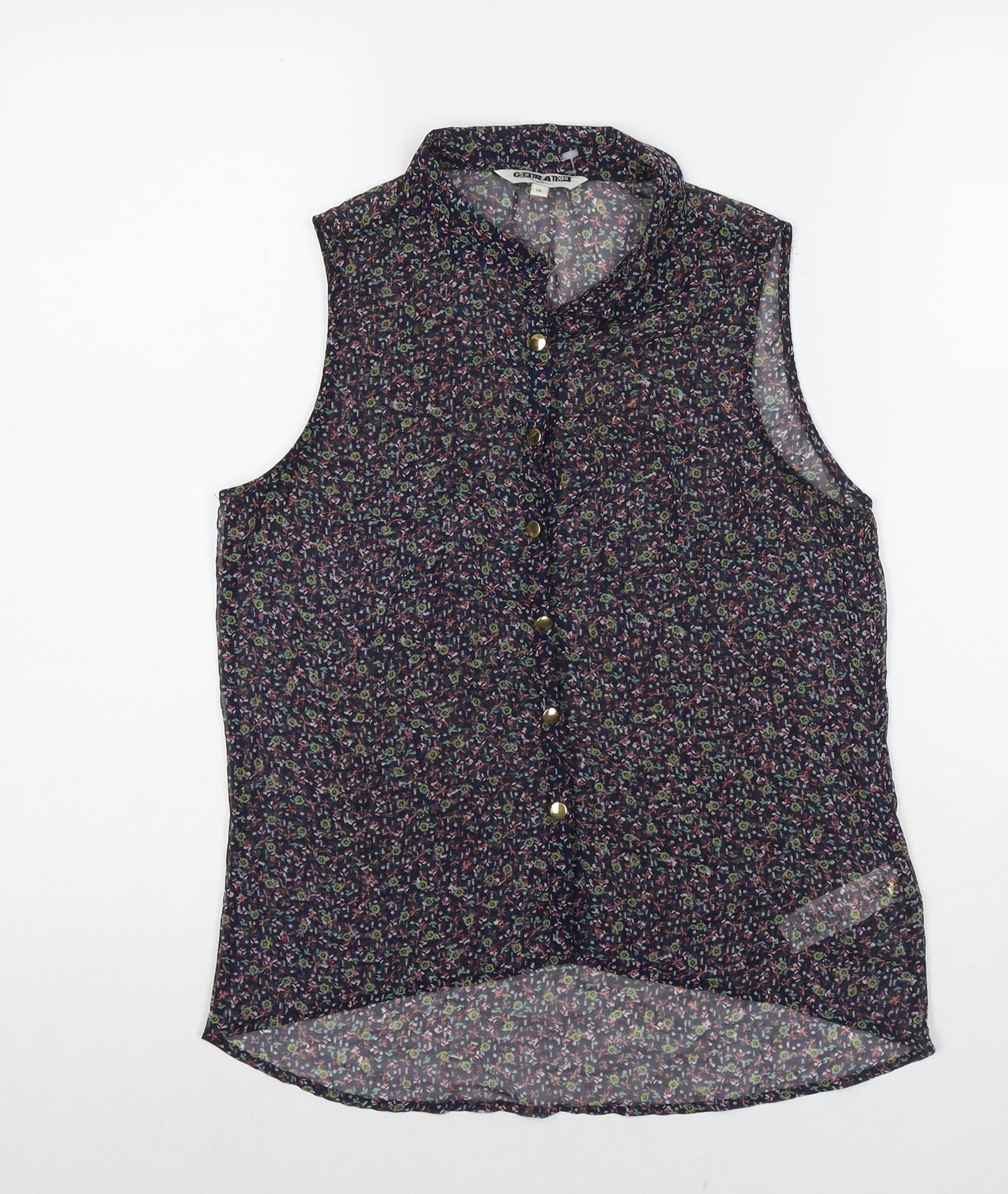 New Look Womens Multicoloured Polyester Basic Button-Up Size 14 Collared