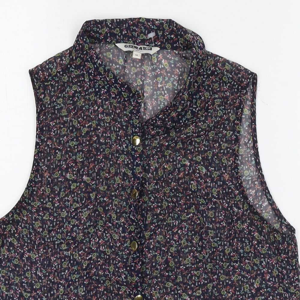New Look Womens Multicoloured Polyester Basic Button-Up Size 14 Collared