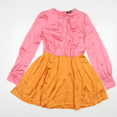 Missguided Womens Multicoloured Colourblock Polyester Fit & Flare Size 8 Round Neck Zip