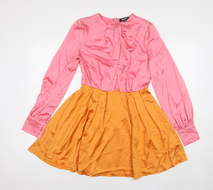 Missguided Womens Multicoloured Colourblock Polyester Fit & Flare Size 8 Round Neck Zip