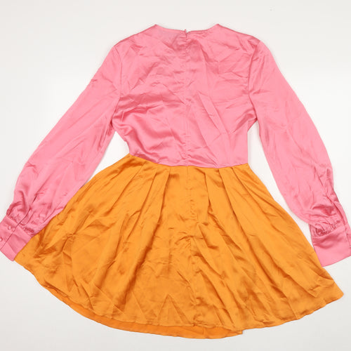 Missguided Womens Multicoloured Colourblock Polyester Fit & Flare Size 8 Round Neck Zip