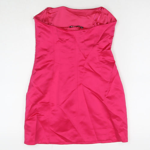 Zara Womens Pink Polyester Mini Size S Square Neck Zip - Strapless