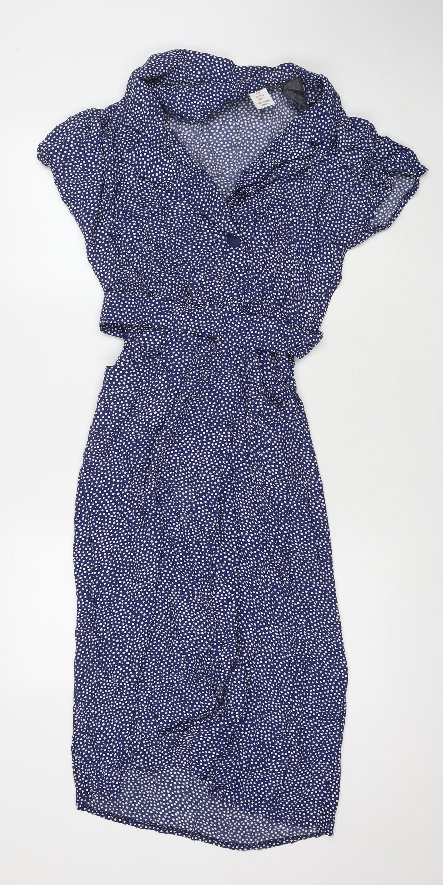 Pep Womens Blue Polka Dot Viscose Shirt Dress Size 12 Collared Button