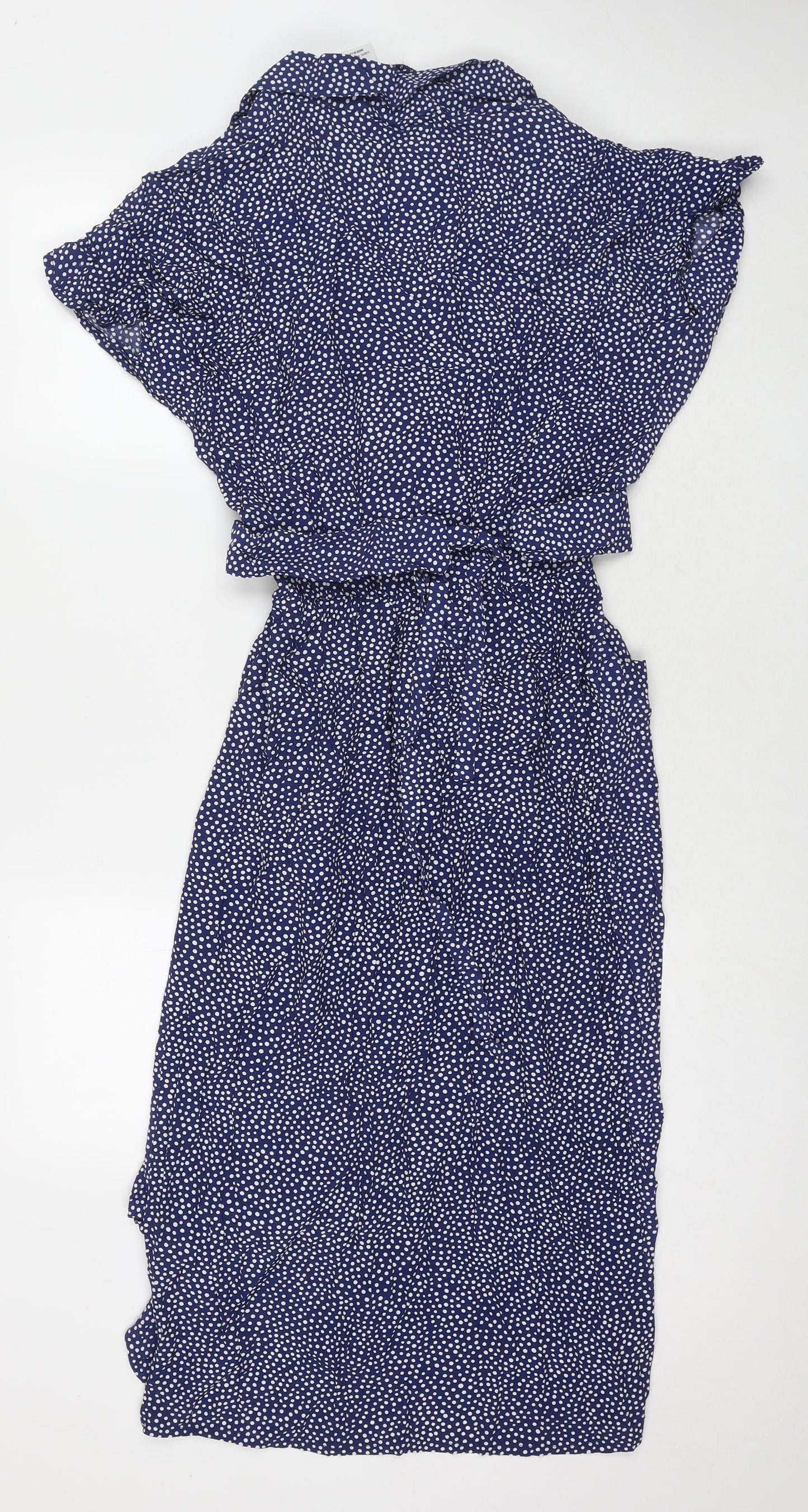 Pep Womens Blue Polka Dot Viscose Shirt Dress Size 12 Collared Button