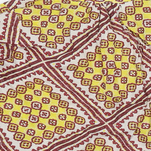 Marks and Spencer Womens Yellow Geometric Cotton Basic Blouse Size 16 V-Neck