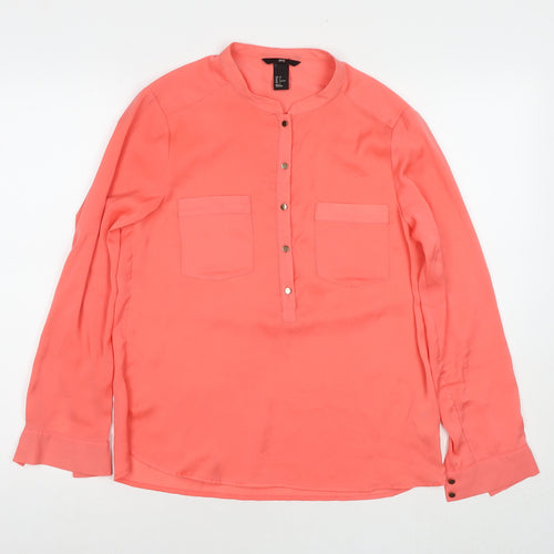 H&M Womens Pink Polyester Basic Button-Up Size 10 Round Neck