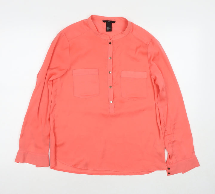 H&M Womens Pink Polyester Basic Button-Up Size 10 Round Neck