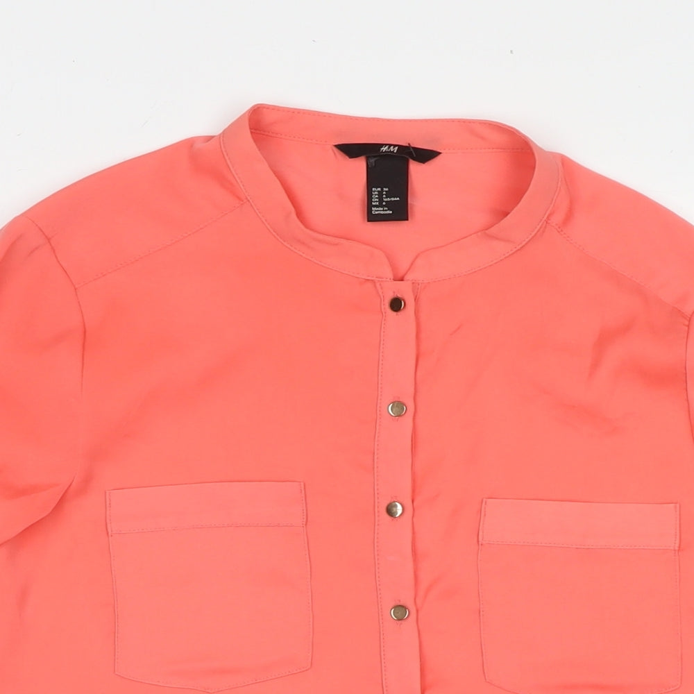 H&M Womens Pink Polyester Basic Button-Up Size 10 Round Neck
