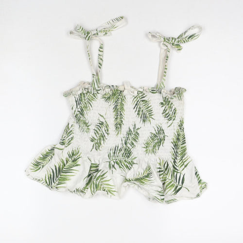 H&M Womens White Floral Cotton Basic Tank Size M Sweetheart