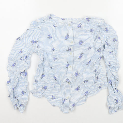 Divided by H&M Womens Blue Striped Viscose Basic Button-Up Size 4 Round Neck
