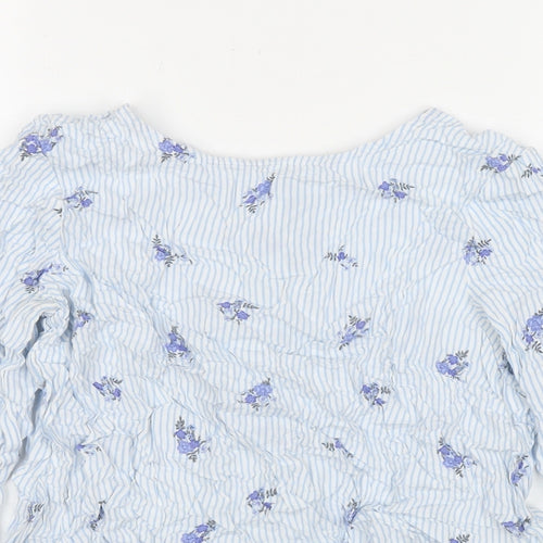 Divided by H&M Womens Blue Striped Viscose Basic Button-Up Size 4 Round Neck