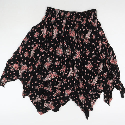 LASCANA Womens Black Floral Viscose Pleated Skirt Size 10