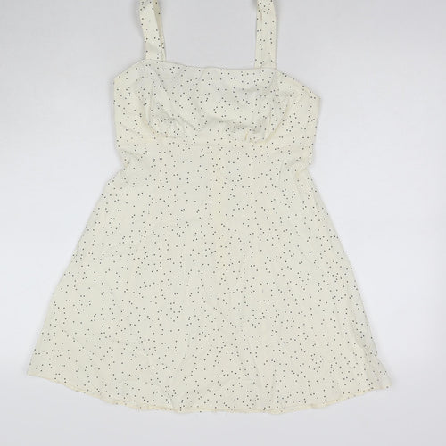Topshop Womens White Polka Dot Cotton Mini Size 10 Square Neck Zip