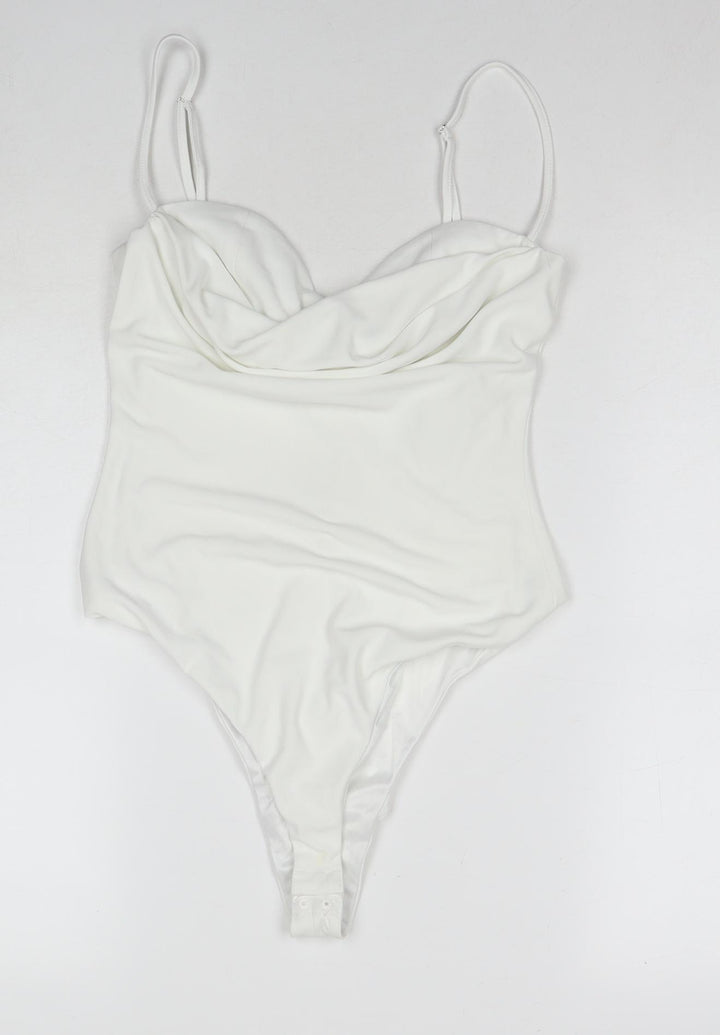 Zara Womens White Polyester Bodysuit One-Piece Size S Snap