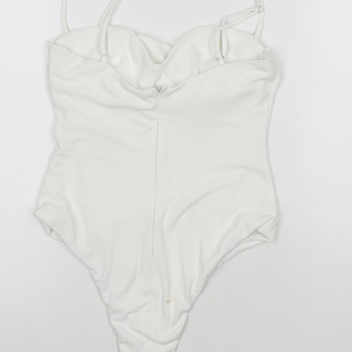 Zara Womens White Polyester Bodysuit One-Piece Size S Snap