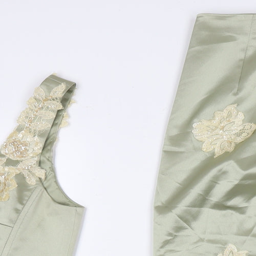Anoushka G. Womens Green Polyester Swing Skirt Size 14 Zip - Matching Set Co-ord Sequin Flower Detail