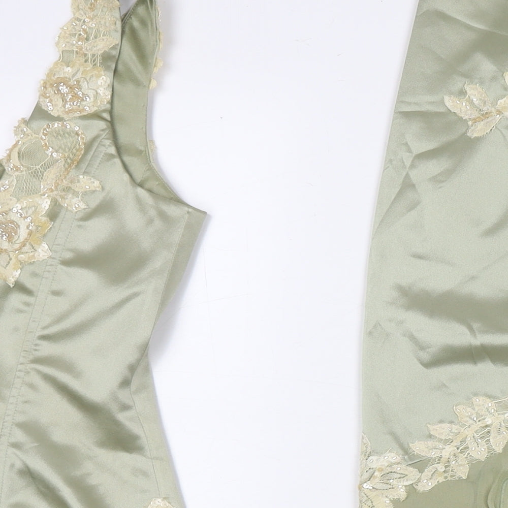 Anoushka G. Womens Green Polyester Swing Skirt Size 14 Zip - Matching Set Co-ord Sequin Flower Detail