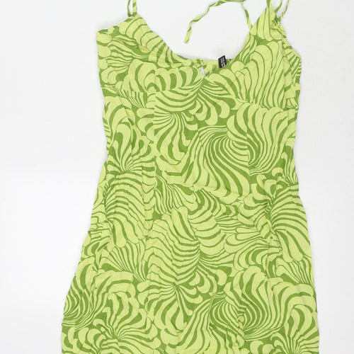 Divided by H&M Womens Green Geometric Viscose Tank Dress Size 10 V-Neck Button