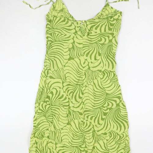 Divided by H&M Womens Green Geometric Viscose Tank Dress Size 10 V-Neck Button