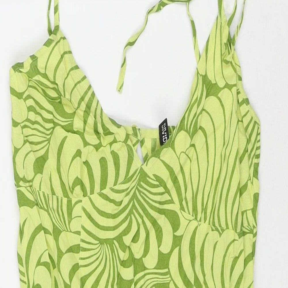 Divided by H&M Womens Green Geometric Viscose Tank Dress Size 10 V-Neck Button