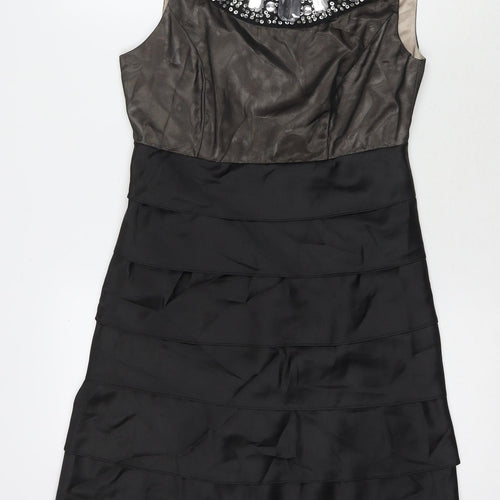 NEXT Womens Black Polyester A-Line Size 8 Round Neck Zip - Jeweled Sequin Detail
