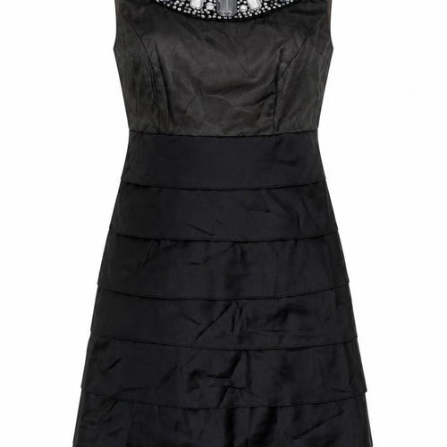 NEXT Womens Black Polyester A-Line Size 8 Round Neck Zip - Jeweled Sequin Detail