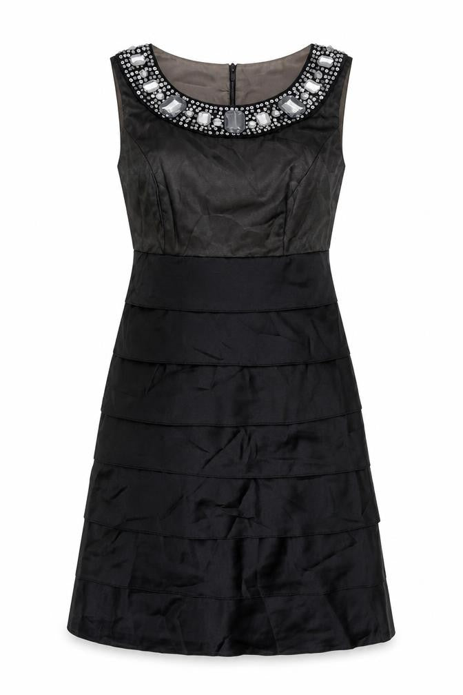 NEXT Womens Black Polyester A-Line Size 8 Round Neck Zip - Jeweled Sequin Detail