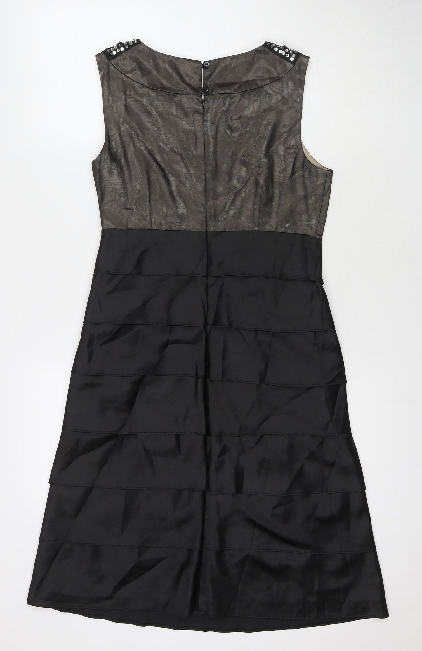 NEXT Womens Black Polyester A-Line Size 8 Round Neck Zip - Jeweled Sequin Detail