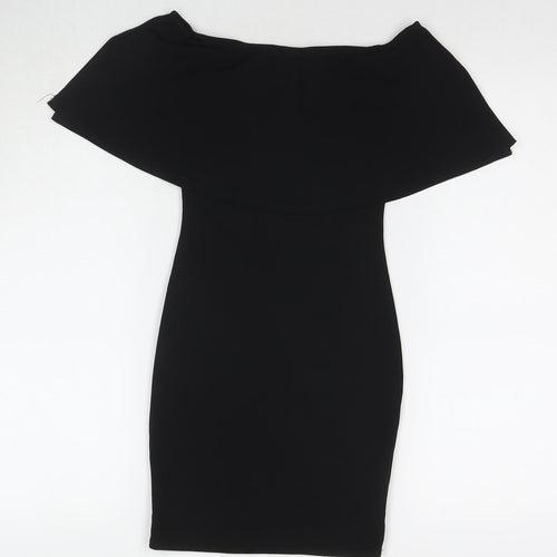 PRETTYLITTLETHING Womens Black Polyester Bodycon Size 4 Off the Shoulder Pullover
