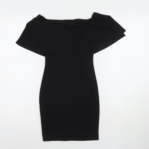 PRETTYLITTLETHING Womens Black Polyester Bodycon Size 4 Off the Shoulder Pullover