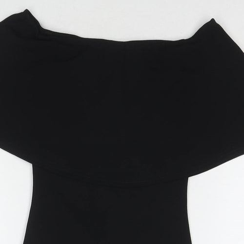 PRETTYLITTLETHING Womens Black Polyester Bodycon Size 4 Off the Shoulder Pullover