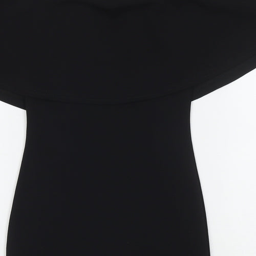 PRETTYLITTLETHING Womens Black Polyester Bodycon Size 4 Off the Shoulder Pullover