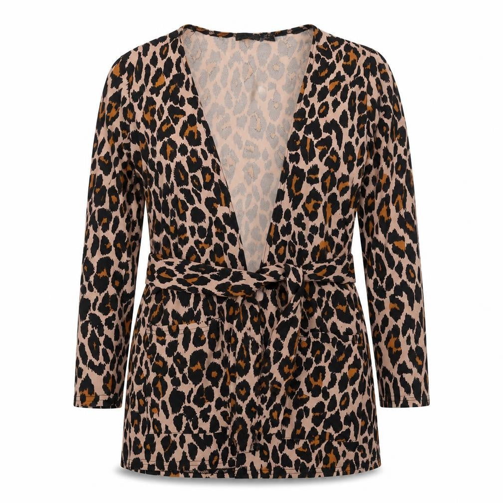 Boohoo Womens Multicoloured Animal Print Kimono Blazer Size 4 Tie - Leopard Print
