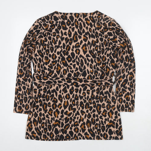 Boohoo Womens Multicoloured Animal Print Kimono Blazer Size 4 Tie - Leopard Print